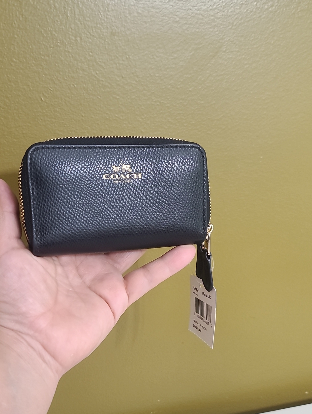 NWT COACH Compact Black Double-Zip Wallet with Gold Hardware